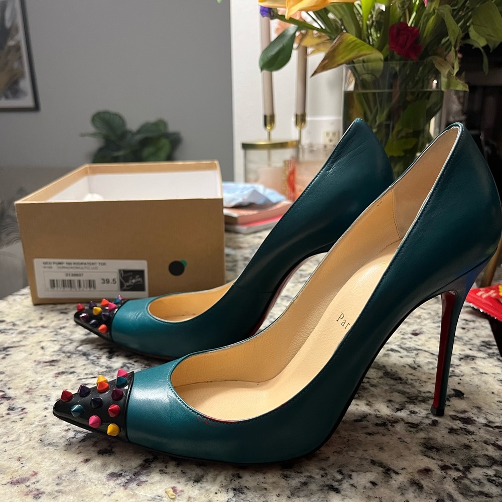 Christian Louboutin Patent Toe Spike Green Heels 39.5